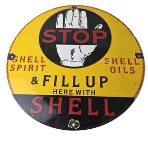 Vintage Shell Gasoline Sign - Fill Up Automobile Car Gas Pump Service Sign - Picture 1 of 14