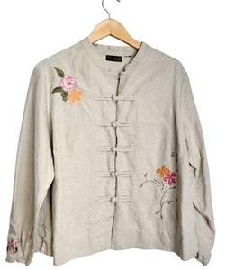Relativity Women Asian Style Embroidered Jacket 100% Linen Size Large - Picture 1 of 6