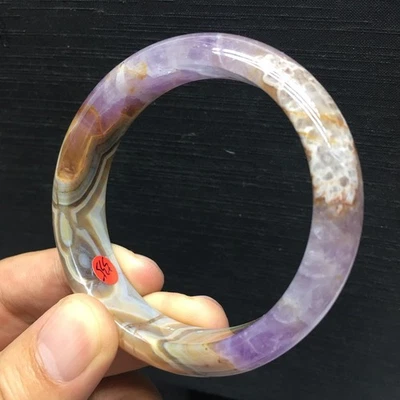 57mm Natural Rare Amethyst Agate Eye Crystal Gemstone Bangle - Image 1 of 4