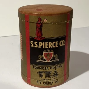 Early ANTIQUE S.S. PIERCE Co. Cardboard Tea Canister Can Boston MA. Paper Label - Picture 1 of 7
