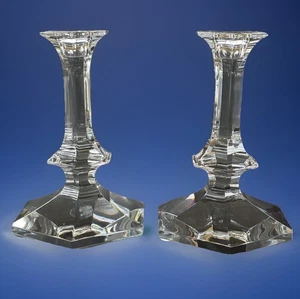 Val St Lambert Elysee Muster Belgien Kristall geschliffenes Glas Paar Kerzenständer 7 Zoll - Bild 1 von 4