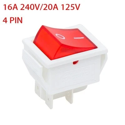 Rouge Rocker switch Remplacement Carré 16A 240V 20A 125V 4 Broche Double Mât - Photo 1/3