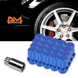 M12X1.25 Blue JDM Closed End Acorn Hex Wheel Lug Nuts+Extension 25mmx35mm 20Pc - Picture 1 of 4