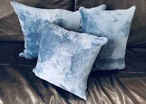 Dual Sided Pillow/Cushion Set - Faux Leather (Black) With Velvet (Blue) / 3 Size - Picture 1 of 11