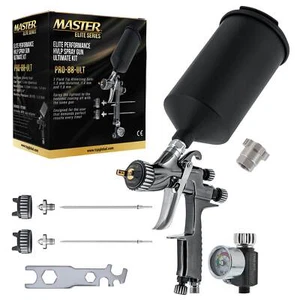 Master Elite PRO-88 HVLP Spray Gun Kit 1.3, 1.4, 1.8mm Tips, Regulator, Adapter - Foto 1 di 4