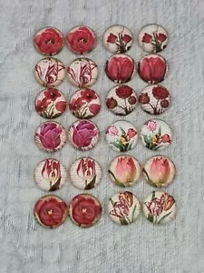 20 TULPEN CABOCHONS 10 MM - FLATBACK RUND GLAS CABOCHON - BLUME SCHMUCK OHRRINGE - Bild 1 von 9