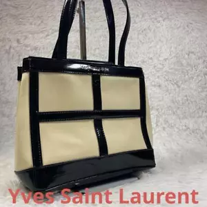 Yves Saint Laurent White Patent Tote Shoulder Straps Gently Used Authentic JAPAN - Picture 1 of 24