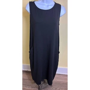EILEEN FISHER Stretch Crepe Lantern Dress Stretch with pockets Black Women's XS - Picture 1 of 8
