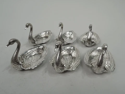 Gorham Durgin Nut Dishes 34 Antique Swan Bird Bowls American Sterling Silver Cover