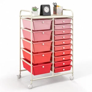 15-Drawer Utility Rolling Organizer Cart Multi-Use Storage-Gradient Pink - Color - Picture 1 of 5