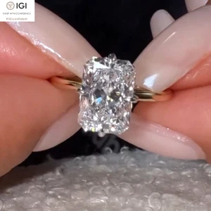 IGI E  VVS2 4.50Ct Radiant Lab Grown Diamond Engagement Ring 14K Two-Tone Gold - Picture 1 of 11