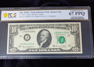 1969C $10 KANSAS CITY  FEDERAL RESERVE FR 2021-J PCGS 67 PPQ TOP POP - Image 1 of 4
