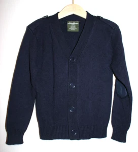 Boys Eddie Bauer School Cardigan Sweater Uniform Elbow Patch Dark Navy Blue 5/6 - Picture 1 of 3