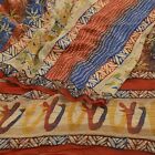 Sanskriti Vintage Saree Red Pure Georgette Silk Printed Sari 5Yd Craft Fabric