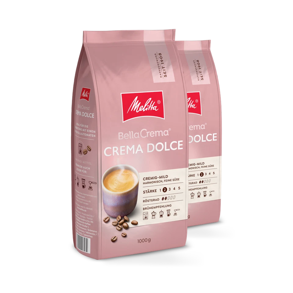 Melitta BellaCrema Crema Dolce, Kaffeebohnen, für Kaffee-Vollautomaten, im Set - Bild 1 von 4