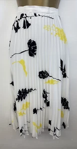 Linea Pleated Maxi Skirt White Yellow Floral Lined Floaty Holiday UK 16 - Picture 1 of 8