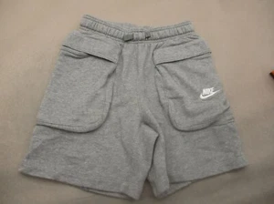NIKE Size L Boy Gray Cotton Blend Drawstring Multi Pocket Cargo Sweat Shorts 068 - Picture 1 of 6