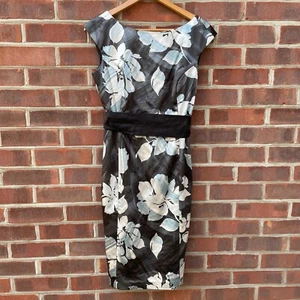 COAST Floral Bodycon Sheath Midi Dress Size UK 12 Sleeveless Bow Belted Blue - Picture 1 of 7