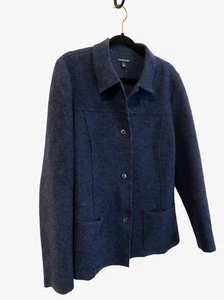 Land’s End 14T Boiled Wool Button Down Blazer Cardigan Jacket Blue with Pockets - Picture 1 of 12