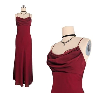 Vintage Cache Prom Dress Maxi Gown 10 Red 90s Y2K Goth Glam Cowl Grunge Maroon - Picture 1 of 12