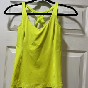 Camiseta sin mangas Lululemon para mujer talla 4 amarillo neón sujetador incorporado malla espalda cruzada camisa - Imagen 1 de 7