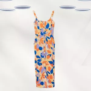 Ex Fat Face Women's Sleeveless Summer Midi Dress in Orange Floral - Picture 1 of 4