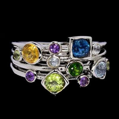 GENUINE AAA TOPAZ PERIDOT AMETHYST & CITRINE STERLING 925 SILVER RING SIZE 8.25 - Image 1 of 4