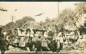Vintage RPPC New Years Parade High School Auto Decorated Boys dressed as Rooster - Picture 1 of 2