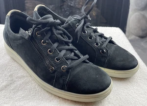 Ecco Black Suede Casual Soft Lace Up and Zip Round Toe US 7 - Extra Width - Picture 1 of 13