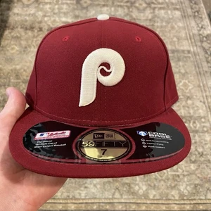 New Era 59FIFTY Philadelphia Phillies Throwback P Burgandy Fitted Hat Size 7 - Picture 1 of 9