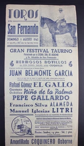 Vintage 1943 Bullfighting Poster / Flyer Original Some damage. Very Rare. - Picture 1 of 8