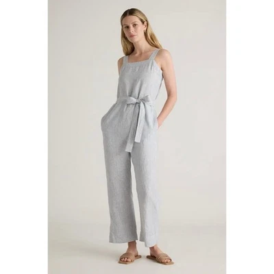 Macacão Marmelo 100% Linho Europeu Gola Quadrada Azul Branco Listrado $148 Varejo - Imagem 1 de 4