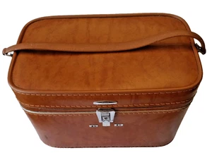 Maleta de viaje/maquillaje vintage años 60 Sears Featherlite marrón equipaje - Imagen 1 de 12