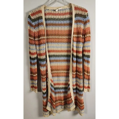 Sky & Sparrow Striped Crochet Knit Long Boho Cardigan Womens S Retro 70s vibe - Image 1 of 4