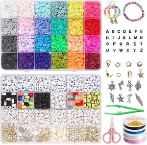7048 Stück Heishi Perlen Set zum Auffädeln mit Buchstaben, Smiley Perlen und A - Bild 1 von 6