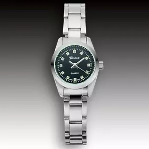 NEW Geneva 7425 Women's Platinum Bliss Collection Black/Crystal Dial Small Watch - Picture 1 of 2