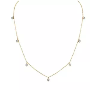 1.30CT Solitaire Moissanite Round Station Necklace 14K Yellow Gold Plated Silver - Picture 1 of 10