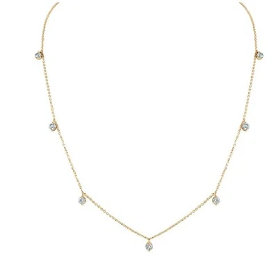 1.30CT Solitaire Moissanite Round Station Necklace 14K Yellow Gold Plated Silver - Image 1 of 4