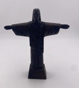 Vtg Brazil Jesus Statue Carved Wood 8" Christ the Redeemer Arms Stretched - Picture 1 of 3