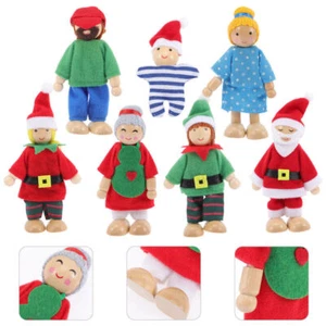 Xmas 7 People Family Wooden Dolls House Furniture Miniature Doll Toys Kids Gift - Picture 1 of 24