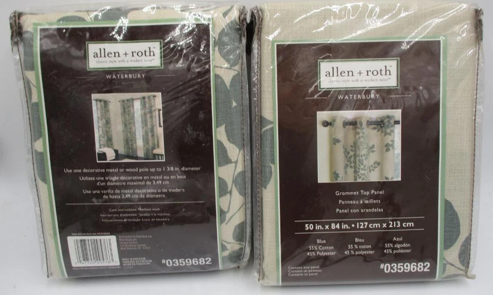 NUEVO Lote de 2 Allen + Roth Waterbury Ojal Panel Superior 50" X 84" Hojas Cortina Foto 1 de 1