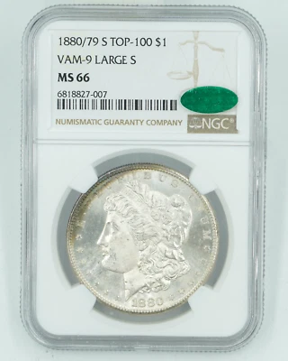 Dólar de plata Morgan 1880/79-S NGC y CAC MS66 VAM-9 grande S Top-100 Foto 1 de 3
