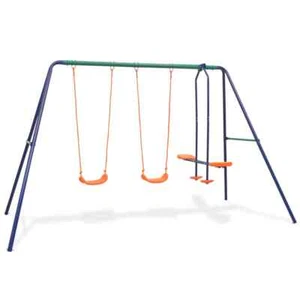 Swing Set Blue Steel and Plastic Ages 3-10 Durable Swing Set vidaXL - Picture 1 of 9
