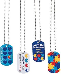 12 Metal Autism Awareness Dog Tag Necklaces Party Favors