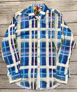 Camisa Robert Graham azul/blanca a cuadros con botones talla mediana - Imagen 1 de 8