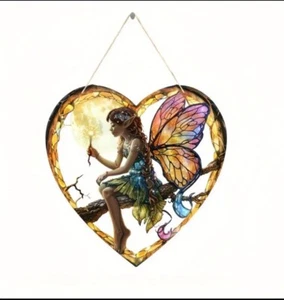 Beautiful Magic Fairy Heart Hanging Picture Sun Catcher Style 🇬🇧UK SELLER🇬🇧 - Picture 1 of 4