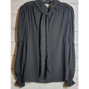 MAX STUDIO Womens Blouse Size S Shirt Black Tie Neck Long Sleeve Ruffled Detail  - Picture 1 of 10