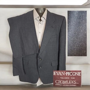 Evan Picone 2 Piece Suit Mens 44S 38X28 Gray Blue Check Wool - Picture 1 of 15