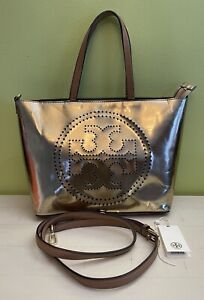 Tory Burch Metallic Gold Perforated Small Tote