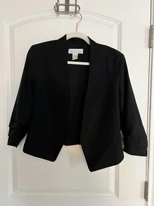 NWOT Rachel Zoe Women Notched Open 3/4 Ruched Sleeve Cropped Blazer Size M Black - Picture 1 of 4